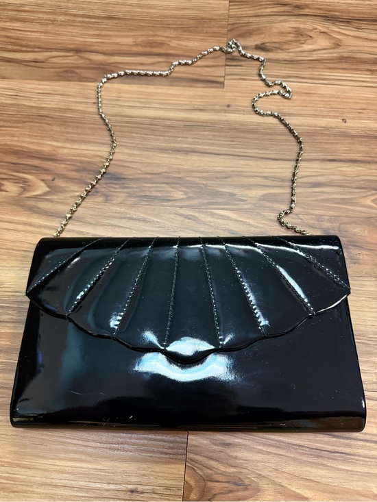 Handbags - Black Patent Shell-Flap Formal Shoulder Bag with Gold Chain